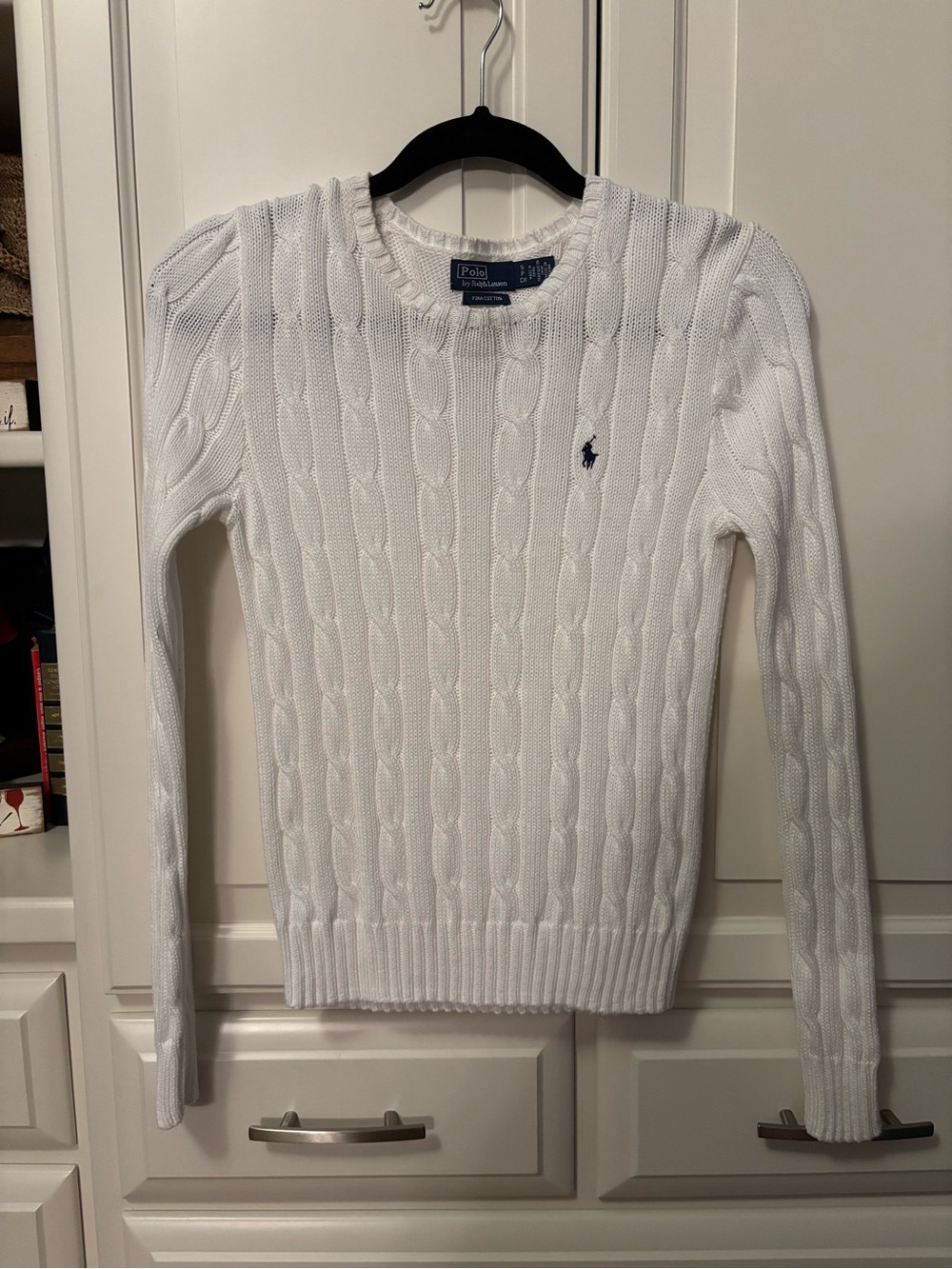 Ralph Lauren Cable-Knit Cotton Crewneck Sweater - white S- EUC